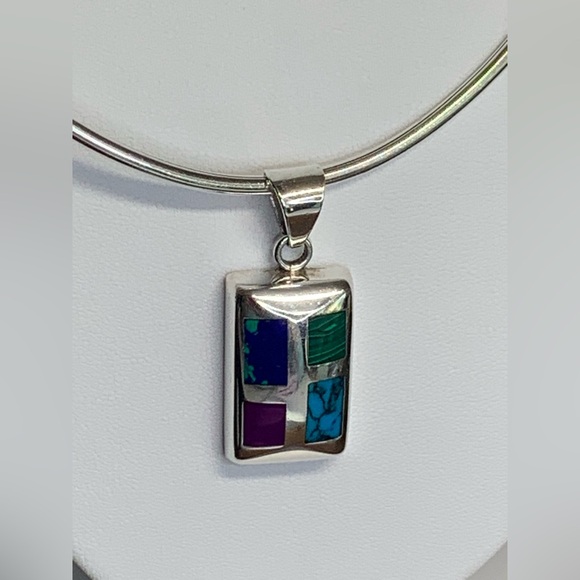 Silpada Sterling Silver Multi-Colored Stone Inlaid Pendant & Sterling Choker - Picture 7 of 13